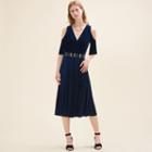 Maje Pleated Off-the-shoulder Dress