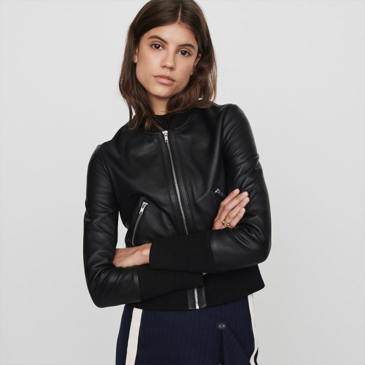 Maje Leather Jacket With Rib-knit Trim