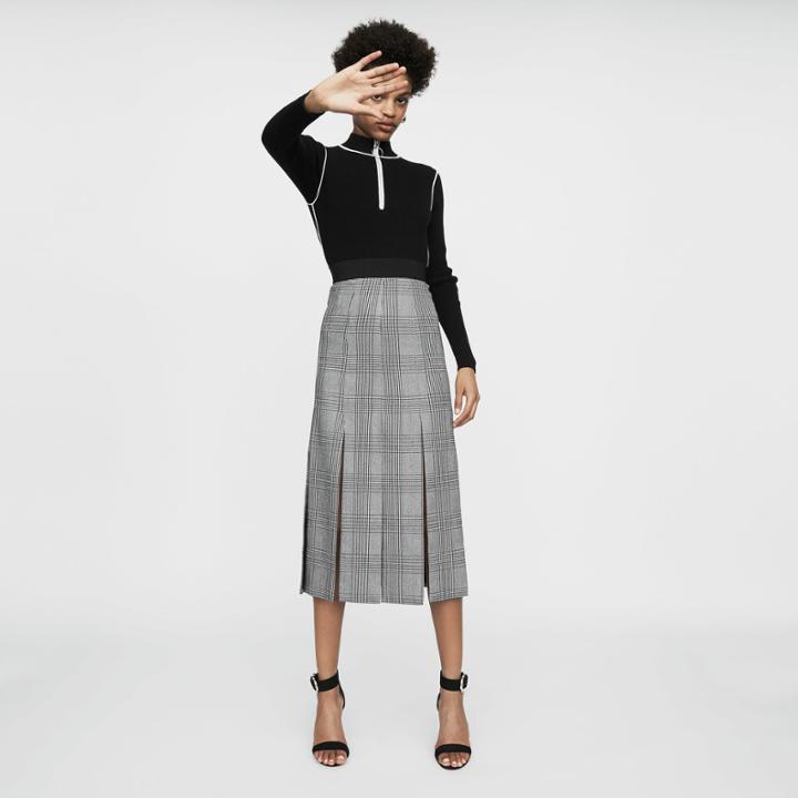 Maje Long Prince Of Wales Check Cutout Skirt