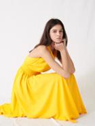 Maje Sunny Yellow Smocked Linen Dress