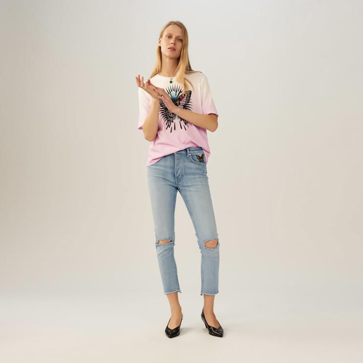 Maje T-shirt With Embroidered Butterfly