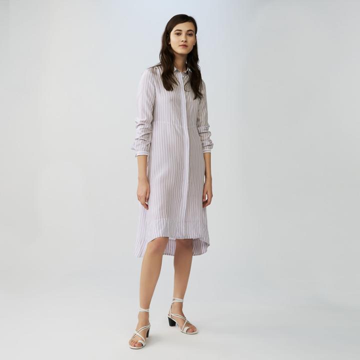 Maje Asymmetrical Striped Shirt Dress