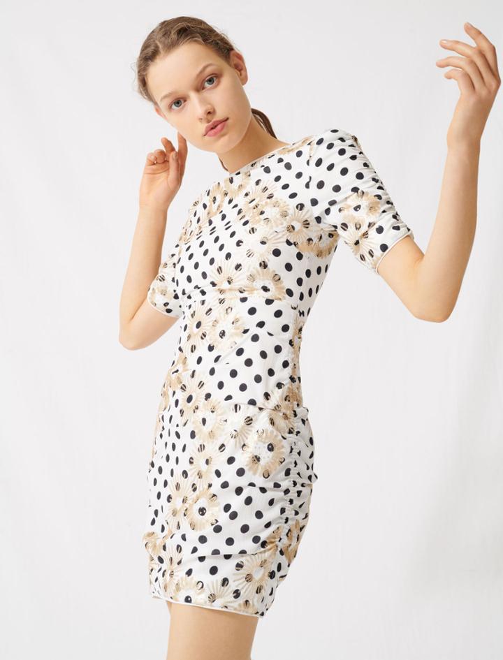 Maje Polka Dot And Embroidered Sequin Dress