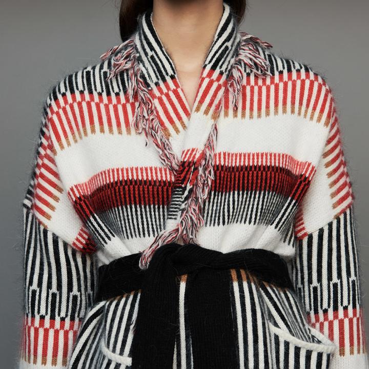Maje Cardigan In Wool Blend With Fringes