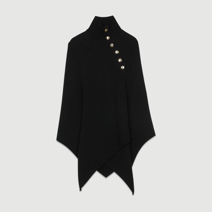 Maje Funnel Collar Poncho In Wool Blend