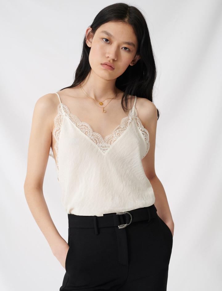 Maje Top With Thin Straps And Lace Details