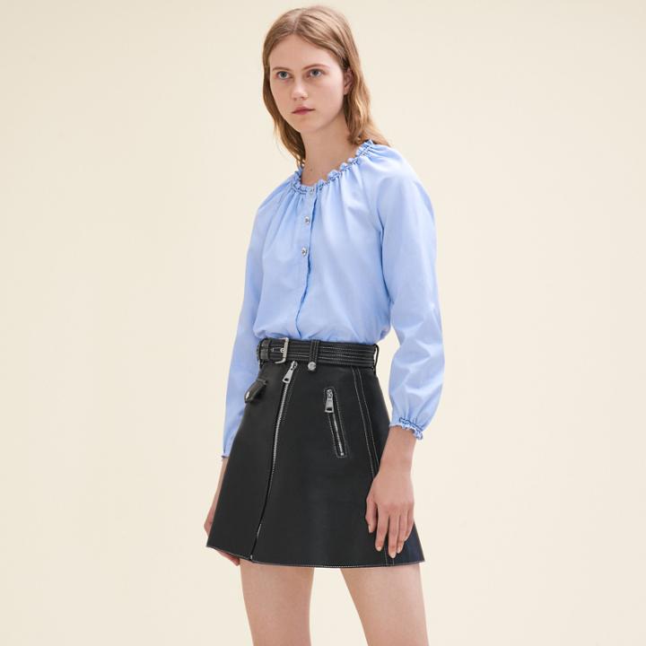 Maje Cotton Blouse Top With Smocking