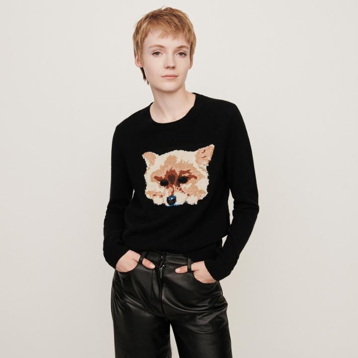 Maje Cashmere Saweater With Dog Head Jacquard