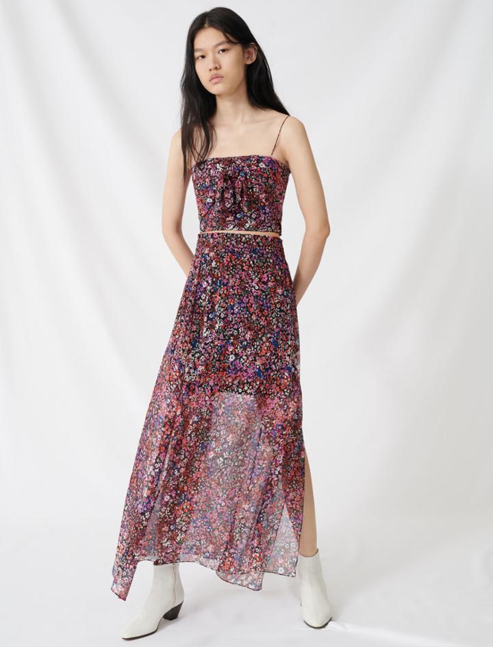 Maje Silk Skirt With Floral Motif