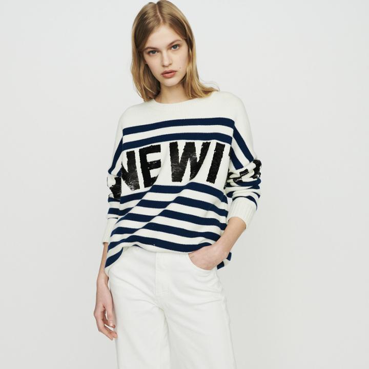 Maje Sailor Striped Sweater In Wool Blend