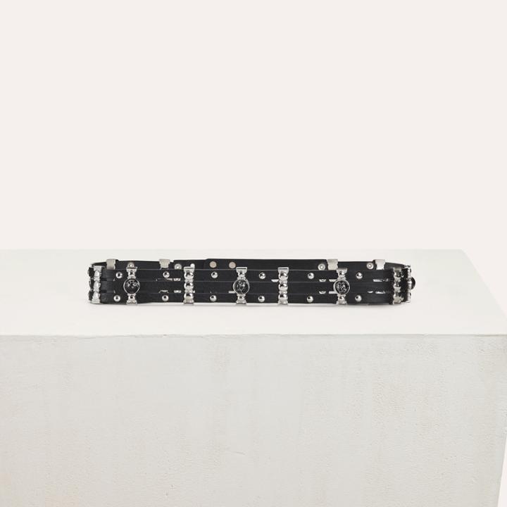 Maje High-waisted Leather Belt With Metal