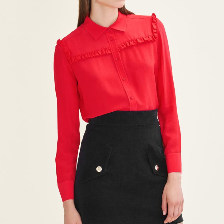 Maje Frilled Silk Shirt