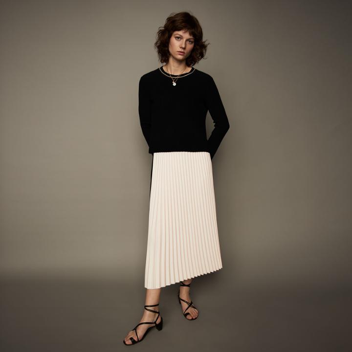 Maje Pleated Two-tone Maxi Skirt