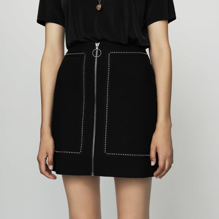 Maje Short Crepe Skirt With Studs
