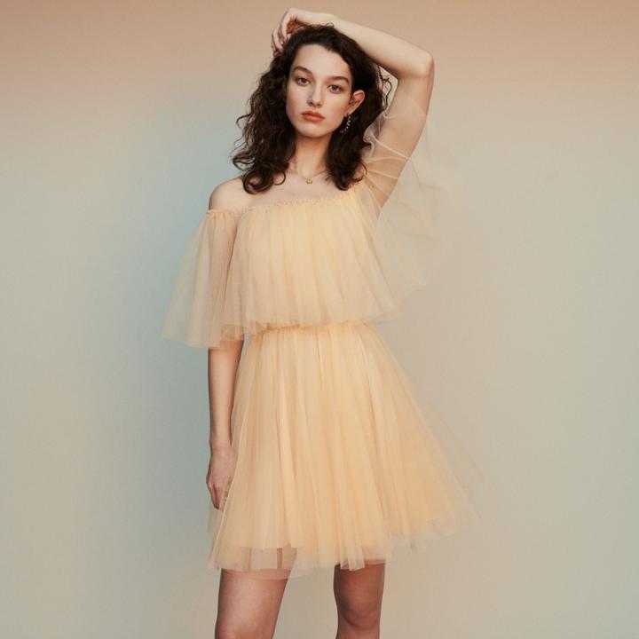 Maje Bare-shouldered Tulle Dress