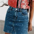 Maje Washed Straight-cut Denim Skirt