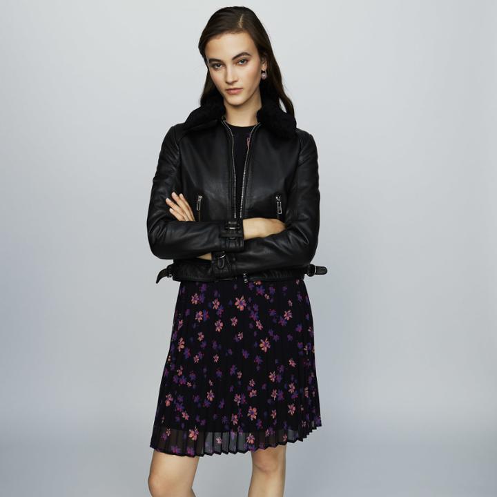 Maje Leather Jacket With Sheepskin