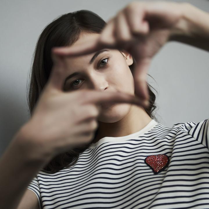 Maje Striped T-shirt With Heart Badge