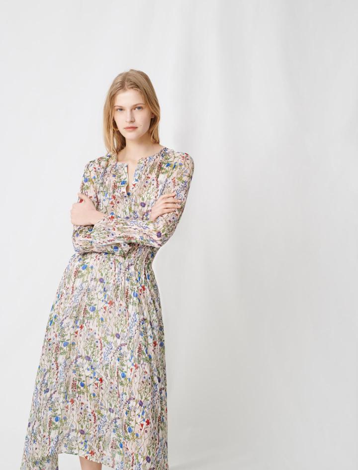 Maje Floral-print Long Asymmetric Dress