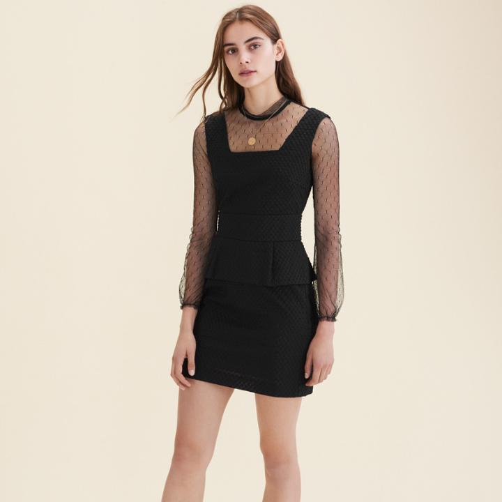Maje Dual-material Dotted Swiss Dress