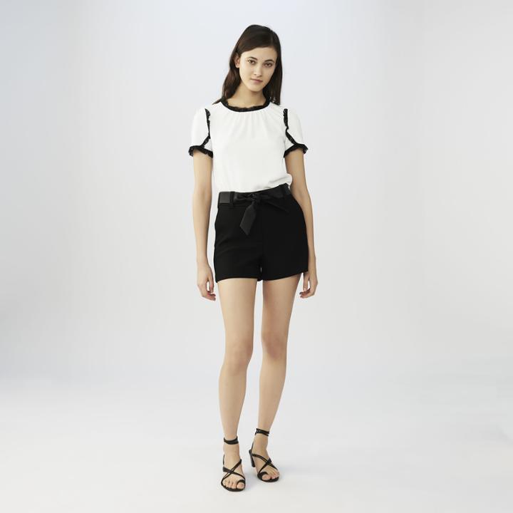 Maje Crepe Top With Lace Detail