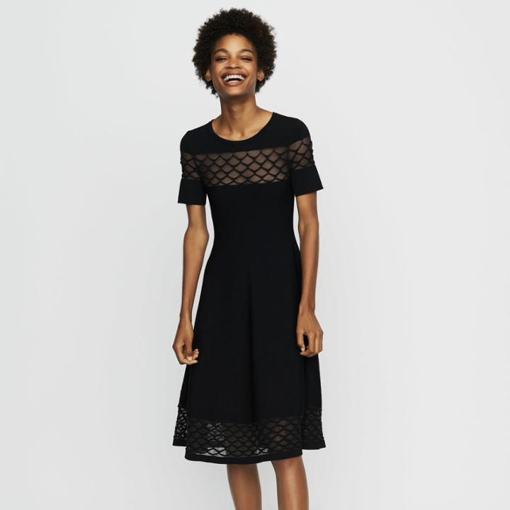 Maje Stretch Knit Dress With Tulle Detailing