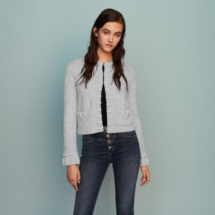 Maje Wool-blend Cardigan With Pearls