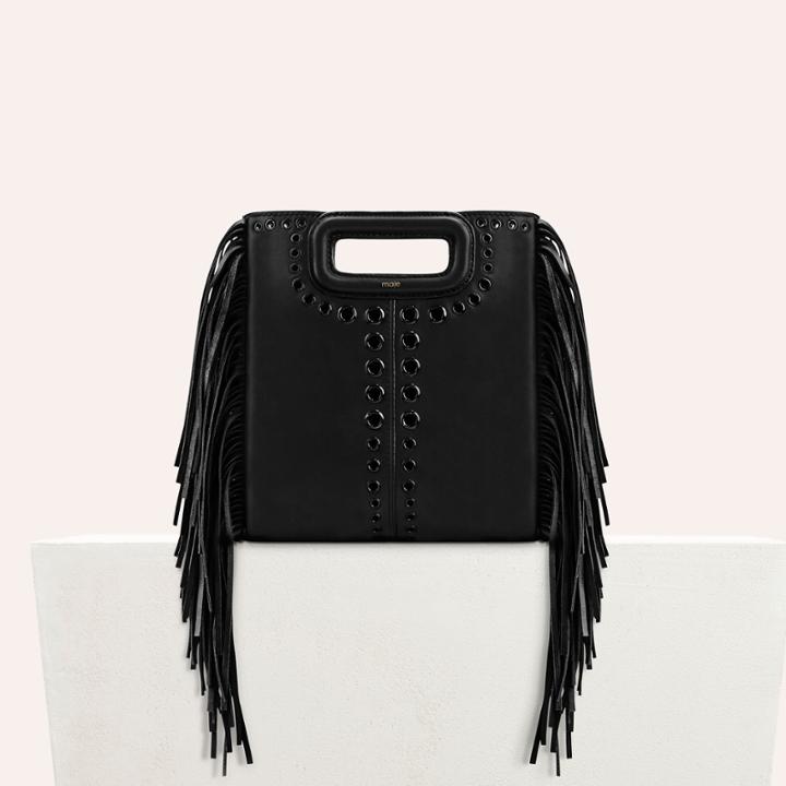 Maje Leather M Bag With Eyelets And Fringing