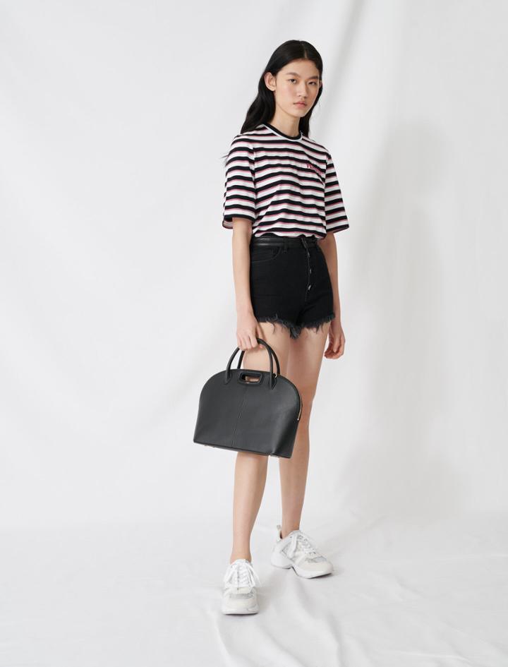 Maje Fringed Black Denim Shorts