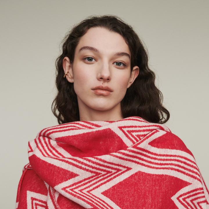 Maje Poncho With M Art Deco Motif