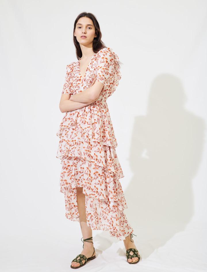 Maje Printed Maxi Dress With Ruffles