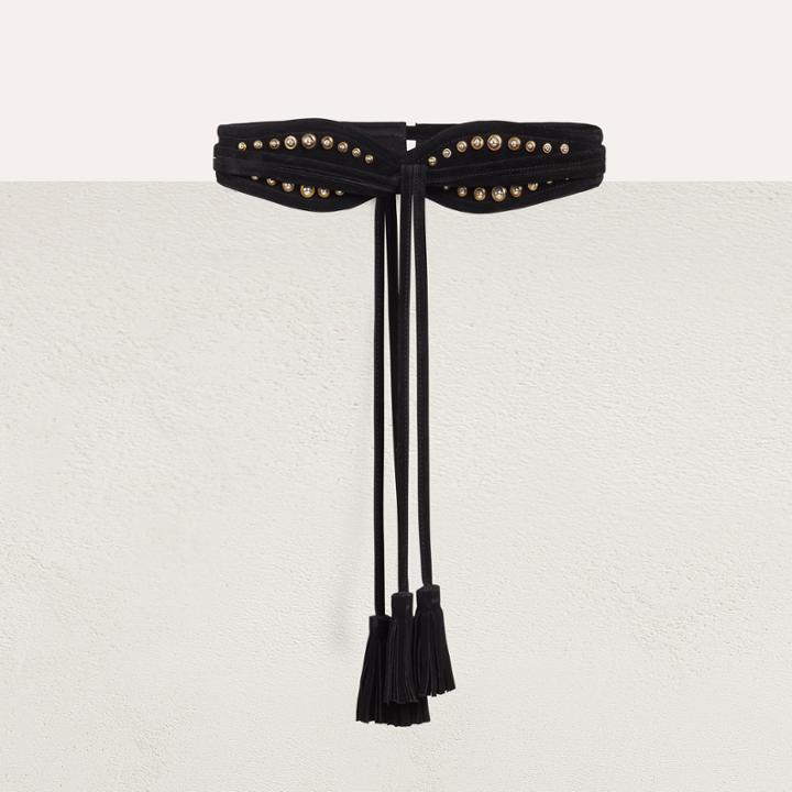 Maje High-waisted Suede Belt With Studs