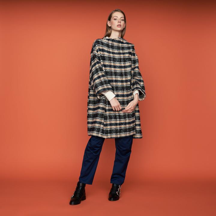 Maje Poncho-style Coat In Tartan