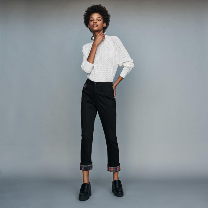 Maje Straight Jean With Tartan Detail