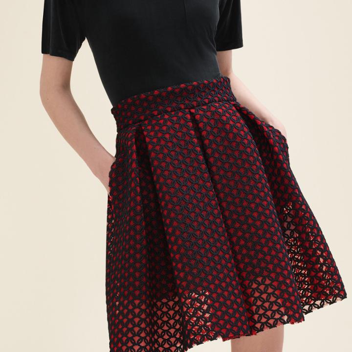 Maje Bonded Guipure Skater Skirt