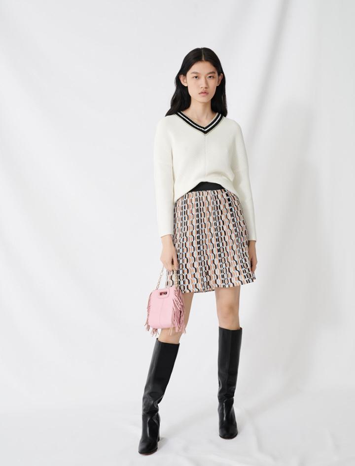 Maje V-neck Jumper In Decorative Knit