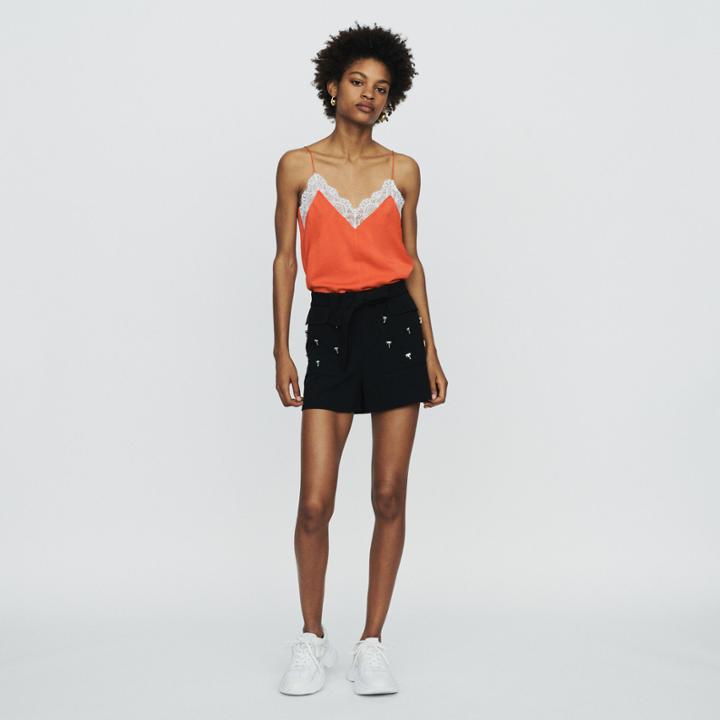 Maje Crepe Shorts With Palm Jewels