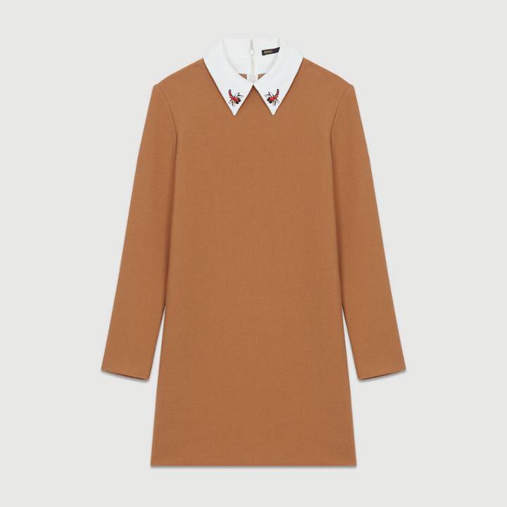 Maje Straight Dress With Novelty Collar