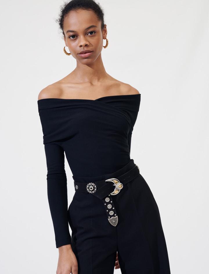 Maje Draped Black Wrap Bodysuit