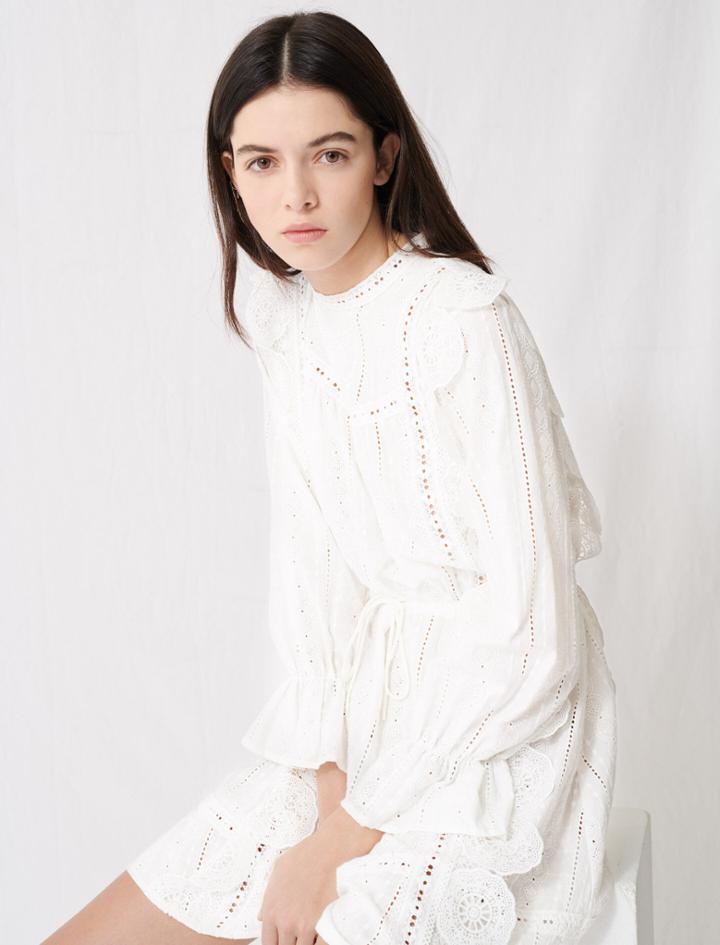 Maje White Dress With Broderie Anglaise