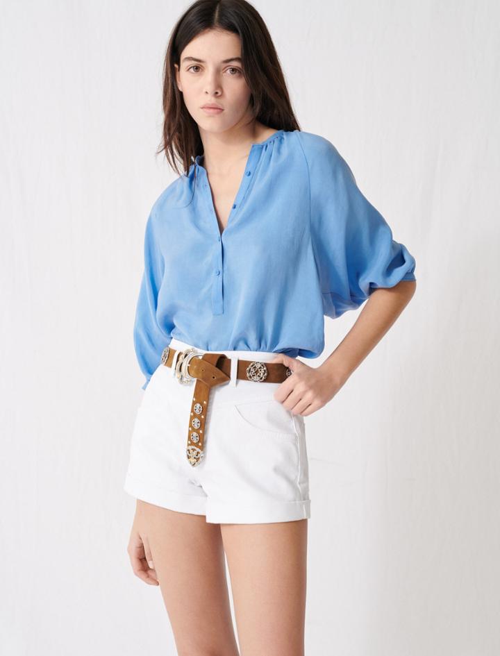 Maje Belted Denim Shorts