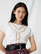 Maje T-shirt With Inlaid Lace Details