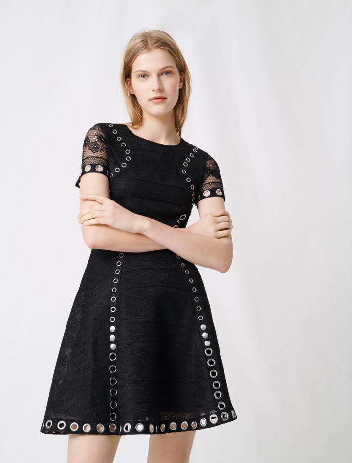 Maje Skater Dress With Eyelets And Studs