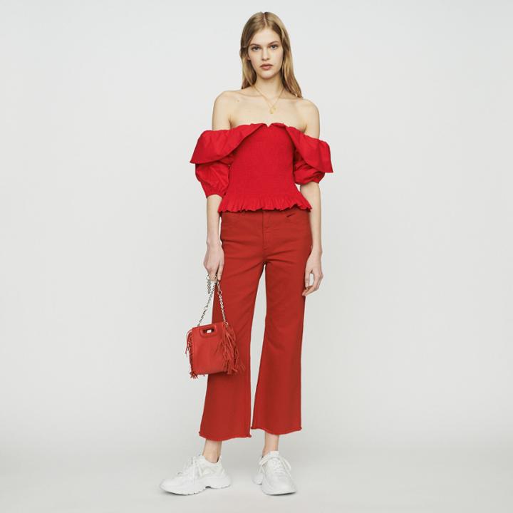 Maje Smocked Cold-shoulder Top