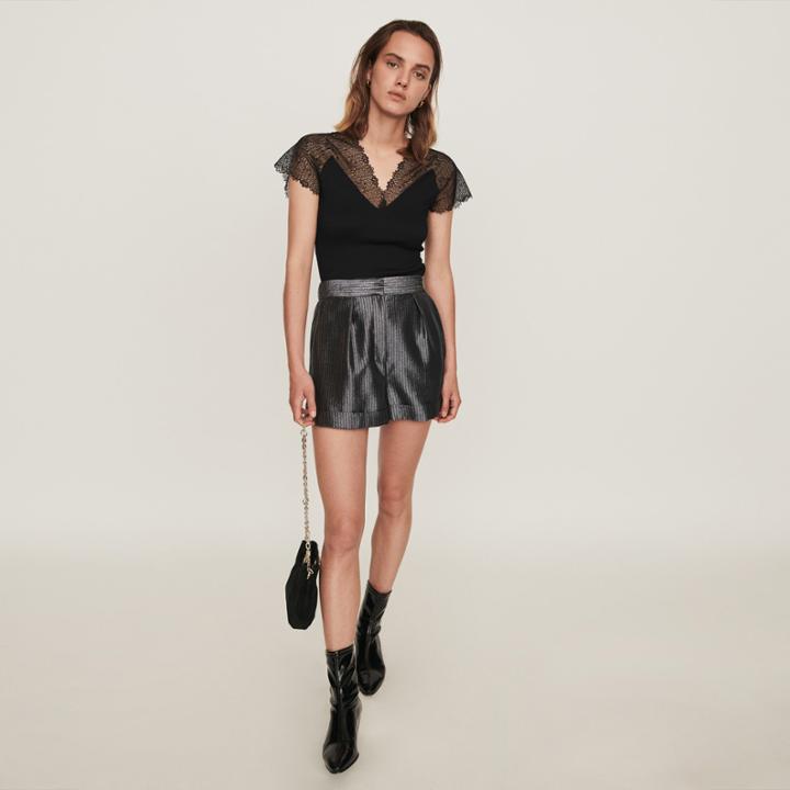 Maje Jersey Top With Lace Trim