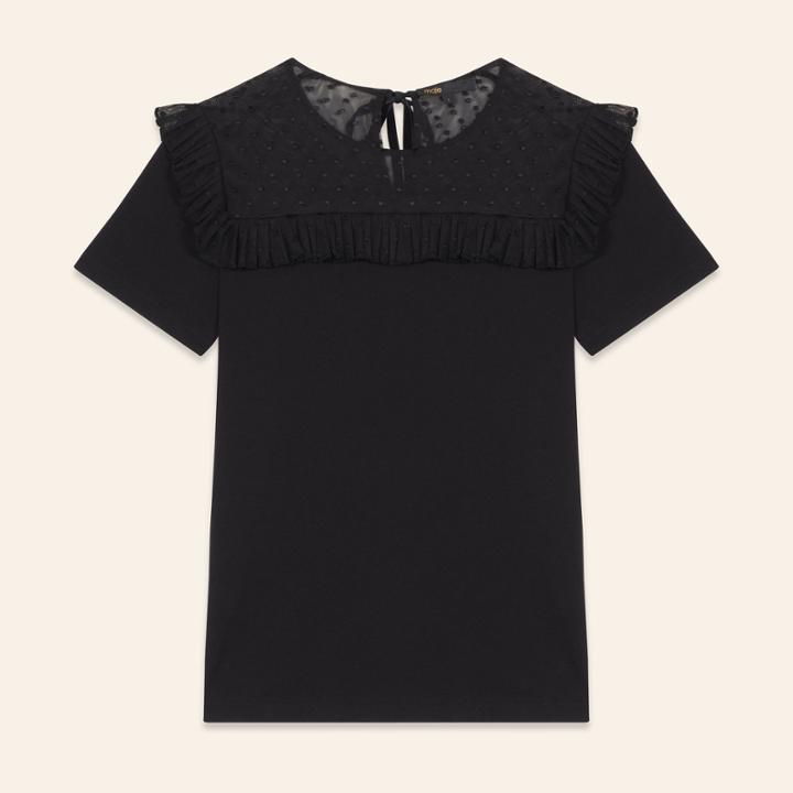 Maje Dual-material Top With Frills