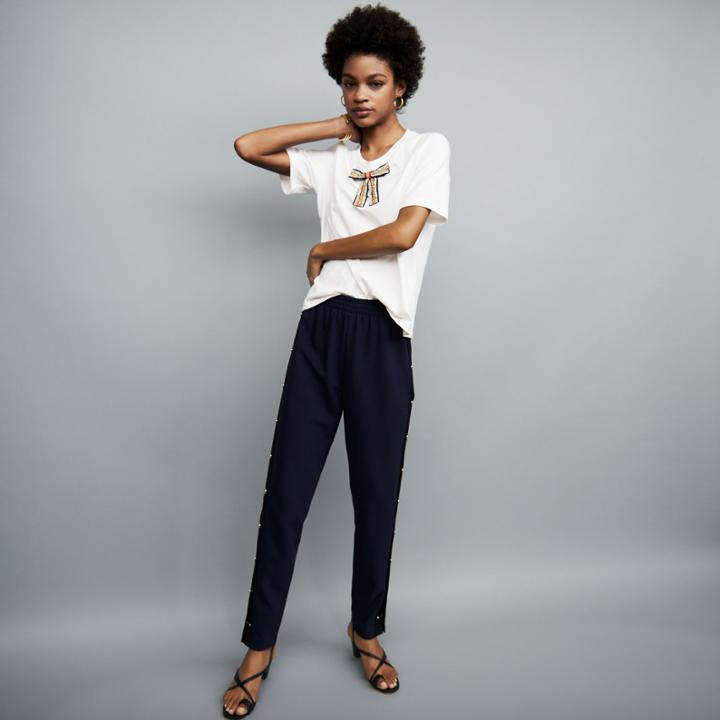 Maje Loose Cotton T-shirt With Jeweled Bow