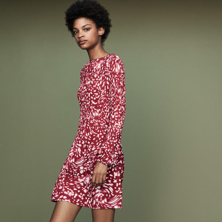 Maje Pleated Dress In Novelty Print