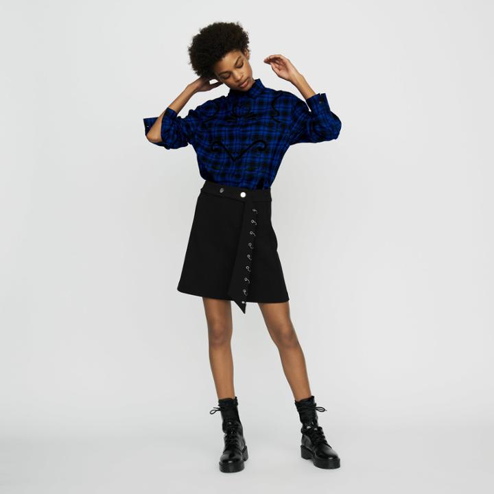 Maje Short Crepe Eyelet Skirt