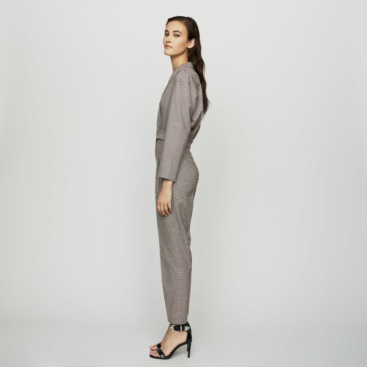 Maje Belted Plaid Jumpsuit